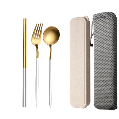 China Sustainable Food Grade Stainless Steel Double Color Chopsticks Spoon Fork Set of 3 for sale