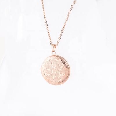 China Gift Necklace Stainless Steel Retro Pattern Round Photo Box DIY Necklace Openable Photo Frame Necklace for sale