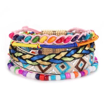 China Jewelry Decoration Ethnic Style Small Bracelet Bangle Handmade Embroidery Colorful Woven Jewelry With Alloy Buckle for sale