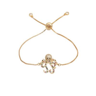 China Fashion Mosaic Diamond Jewelry Octopus Charm Adjustable Chain Bracelet Ladies for sale