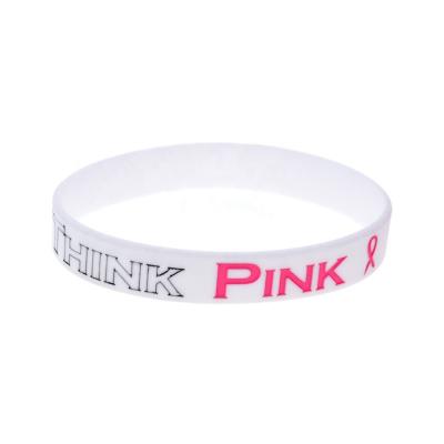 China TRENDY Adult Think Pink Logo Slogan Wristband Inspirational Silicone Wristband Ribbon Bracelet for sale