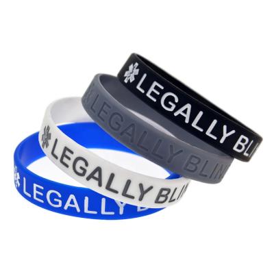 China FASHIONABLE Silicone Legally Blind Bracelet Reminder Bracelet Engraved Logo Medical Bracelet for sale