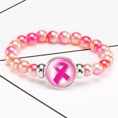 China Breast Cancer Awareness Women Acrylic Red Ribbon Stretch Beaded Bracelet for sale