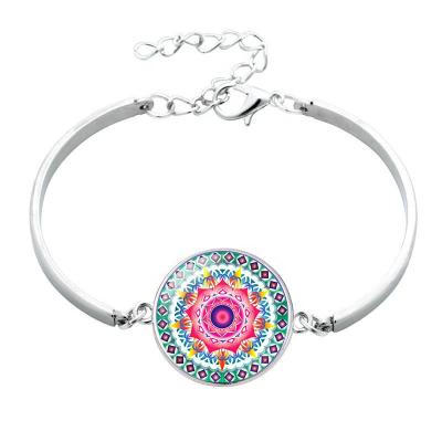 China Fashionable Hot Selling Alloy Bangle Buddhist Wish Mandala Flower Bracelet With Glass for sale