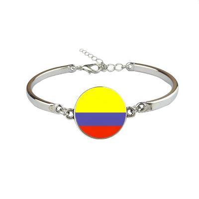 China Trendy National Flag Hand Band Women Silver Alloy Bend Bracelet National Flag Charm Bracelet for sale