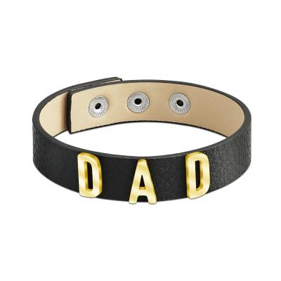 China Trendy Fashion Adjust Leather Monday Letter Dad Bracelet Splicing Bracelet With Button for sale