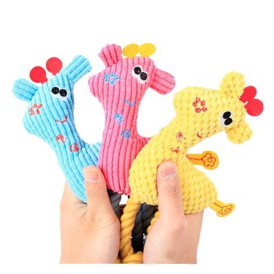 China Cord Viable Cute Voice Plush Cotton Pet Velvet Corn Giraffe Pet Vocal Toy for sale