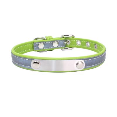 China Viable Reflective Dog Collar Stainless Steel ID Plate Laser Lettering Anti-Lost Dog Collar for sale