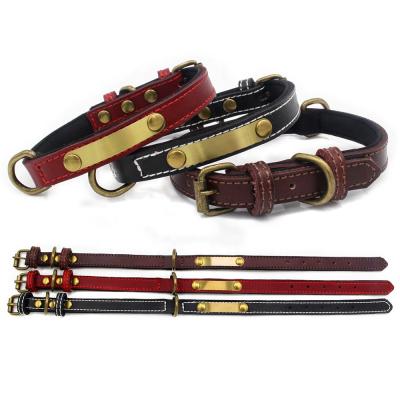 China New Sustainable Bronze Iron Plate Engrave Logo Leather Dog Collar With Comfortable Cloth Dive Substrate for sale