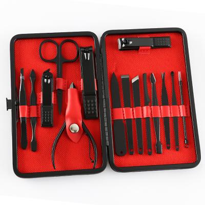 China Professional Cool Black Toe Nail Clipper Cuticle Dead Manicure Set Pedicure Knife 15pcs Peel Remover Kit Stainless Steel Feet Care Tool Kit for sale