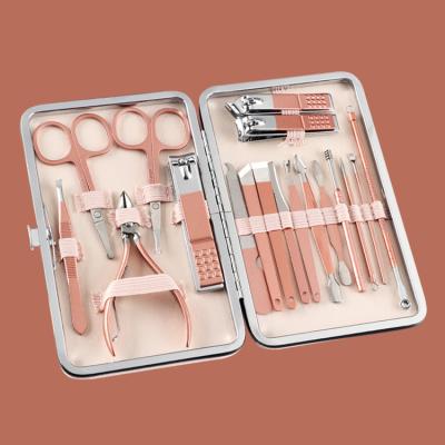 China Rose Gold Promo 18piece Stainless Steel Nail Clippers Cutter Nail Care Kit Rose Gold Manicure Set for sale