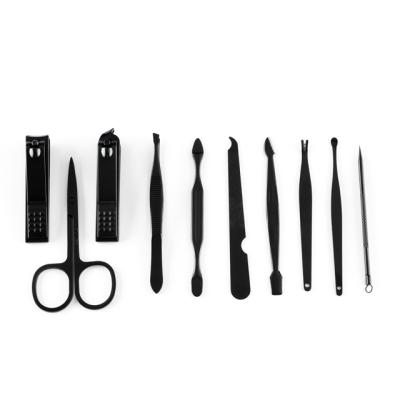 China Cool Black 10pcs Multifunctional Professional Black Manicure Pedicure Set Nail Care for sale