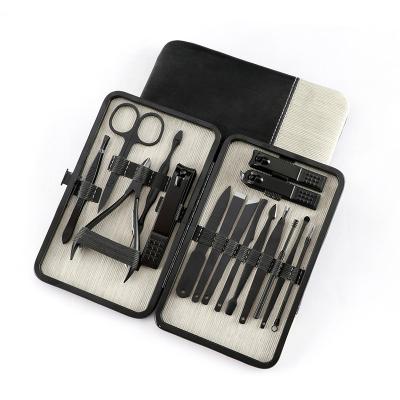 China Modern Simplicity Logo Nail Clipper Set Custom 16 Pieces Stainless Steel Beauty Finger Black Nail Clippers Set for sale