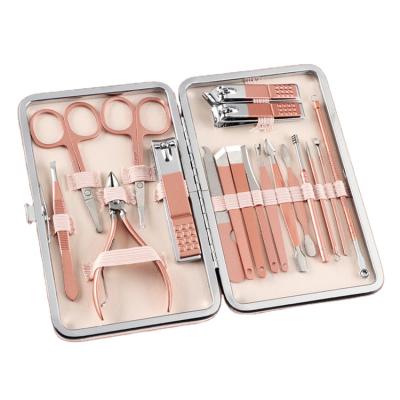 China Rose Gold 18pcs Manicure Set Professional Pedicue Kit With Nail Cipper Scissor Stainless Steel for sale