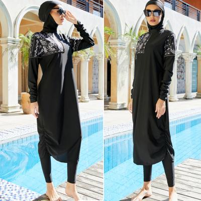 China 2022 new arrival stylish muslim swimwear breathable islamic swim wear muslimah swimwear hijab suit long 3 piece long robe for sale