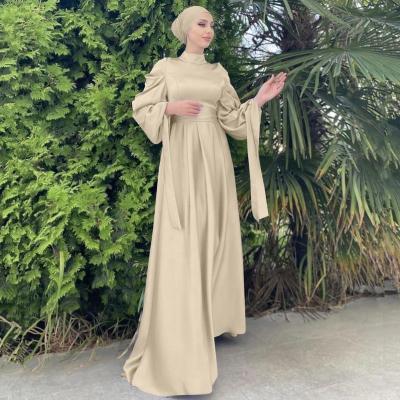 China 2022 Maxi Dress Elegant Islamic Party High Waist Satin Ramadan Abaya Women Muslim Dress Long Satin Clothing 2022 for sale