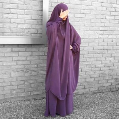 China 2022 NIDA EID Muslim Women Prayer Dress Long Hooded Khimar 2pcs Abaya Set Full Coverage Islamic Clothing for sale