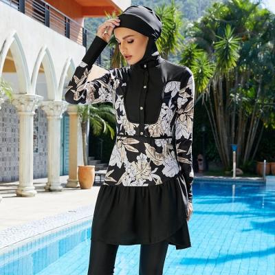 China 2022 New Floral Print 3PCS Highwaist Muslim Women Swimwear Burkini Breathable Islamic Beach Wear for sale