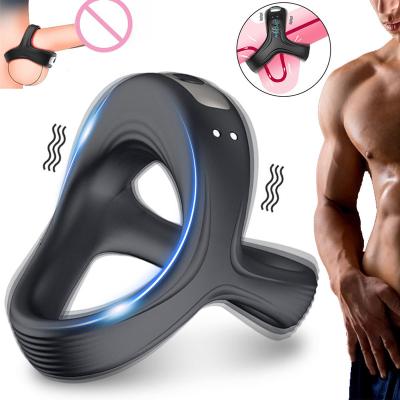 China Adult Male 12 Type Male Silicone Penis Ring Ultra Soft Cock Ring 10 Vibration for Erection Enhancing Time Delay Ejaculation Sex Toy for Men for sale