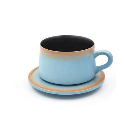 China Viable Handmade Ceramic Fashion Blue Coffee Cup And Saucer for sale