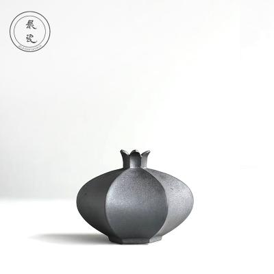 China Minimalist Art Matte Black Geometric Ceramic Vase for sale