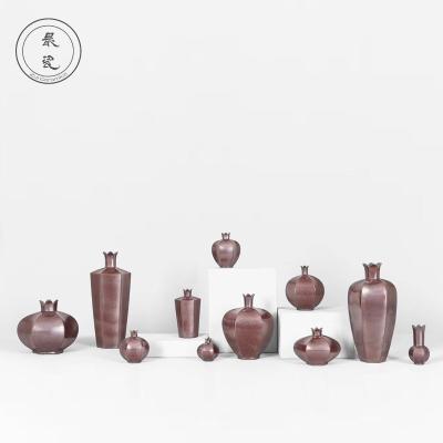 China Minimalist Ceramic Vase Floor Vase 11sizes Modern European Brown Porcelain Garden Decor Glazed Tabletop Vase White Handcrafted 10 Pieces for sale