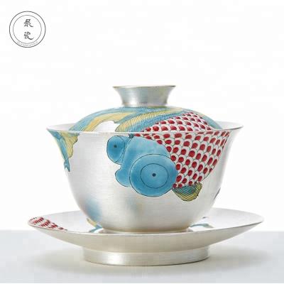 China Viable Handmade Colorful Fish High Quality Chinese Tea Set With Coffee And Silver Luster Tea Cup Tea Sets Viable Ceramic 1 Set for sale