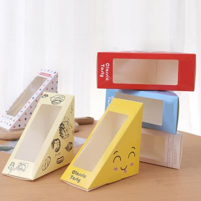 China Bio-degradable Sandwich packing box triangular transparent thickened box sandwich open window bread food packing box for sale