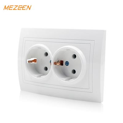 China Convenient Safety 220-250V Dual Schuko Wall Socket Germany European Type Standard Grounding Electric Socket for sale