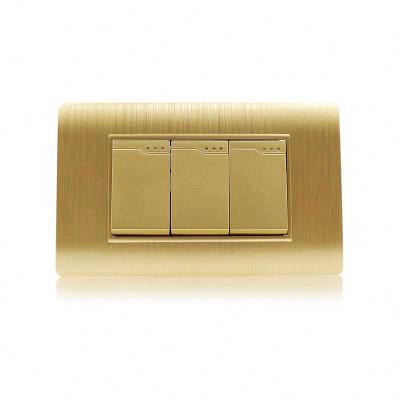 China Home Applicance Decorate Style Wall Switch 3 Strip 1 Way Gold PC Panel Electrical Switch And Socket for sale