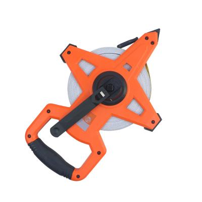 China 30m/50m/100m Eco-friendly Heavy Duty Fiber 30m Retractable Frame Measuring Tape Measure With Long Tape Surveyor Open Reel for sale