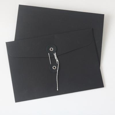 China Custom Mini Large Sizes Black Gold Paper Office Folder Mailing Envelope Business Envelope Packaging With String for sale