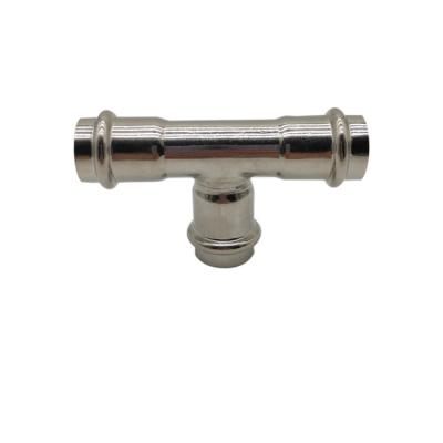 China 304 / 316L High Quality Stainless Steel Dvgw V-Profile Press Fitting Tee Press Socket Equal Pipe Fitting for sale