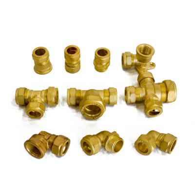 China Full Range Brass Coupler Plumbing Copper Brass Conduit Compression Connector Materials Pipe Elbow Tee Male Female Fittings for sale