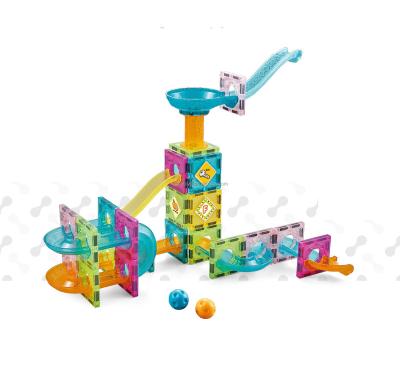 China DIY TOY Educational Toy 64pcs Ball Track Marble Run Building Block Set Colorful Magnetic 3d Tiles for sale