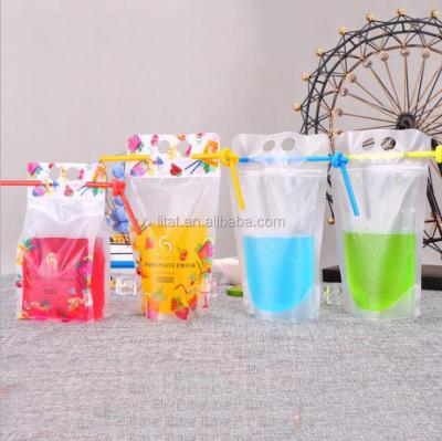 China Recyclable Liquid Fruit Juice Plastic Bag With Transparent Straw Material Stand Up Zipper Plastic Bag for sale