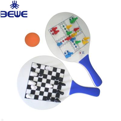 China MDF With Beach Plastic Promotional Custom Multifunction Wooden Racket With Chess Checkers Set for sale