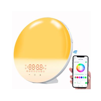 China Radio Smart LED Wake Up Light Sunrise Alarm Clock Night Light Digital Alarm Wifi for sale