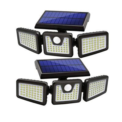 China Adjustable Solar Wall Lights 2 Pack 128 LED 800LM Outdoor Wireless Solar Motion Sensor IP65 Solar Lights 3 Adjustable Heads 270 Wide Angle for sale