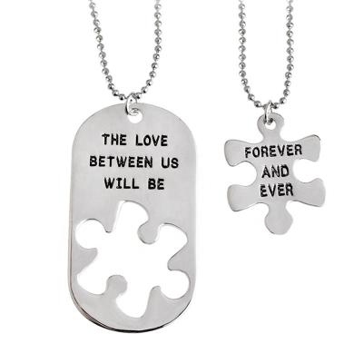 China BOHEMIA The Love Between Us Printing Metal Stitching Couple Pendant Necklace Valentine's Day Creative Gift for sale