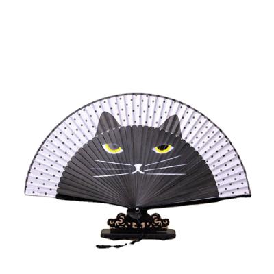 China Africa Cartoon Cat Hand Fan Painted Cat Foded Portable Hand Held Fan For Birthday Gift In Summer for sale