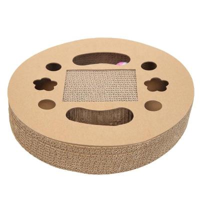 China New Corrugated Board Cat Toy Funny Cat Mint Corrugated Round Scratcher Toy Pet Interactive Bell Scratch for sale