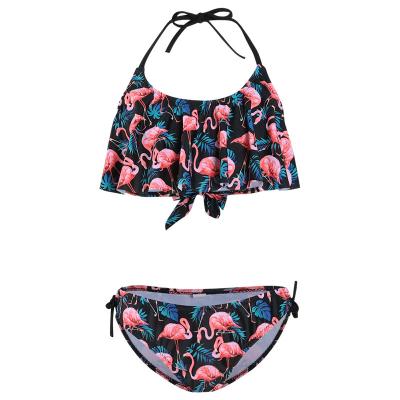 China 2021 children's swimwear flamingo pattern swim dress breathable wholesale fruit pattern two pieces of girl's swimwear for sale