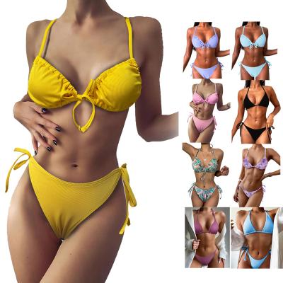 China 2021 antibacterial new bikini sexy halter two pieces women s bikinis removable protection waistband girl swimwear women bottom for sale