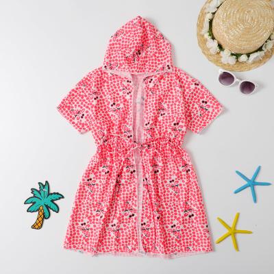 China Wholesale Breathable Girl's Mesh Design Hooded Beach Clothes Fashion Waistband Kids One-Piece Beachwear for sale