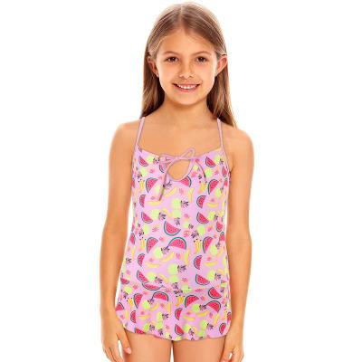 China Best Selling Breathable Kids Swimwear Girl One Piece Swimsuit With Skirt Halter Tie-Front Kids Beach Wear for sale