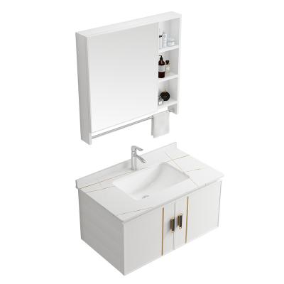 China Water Proof Chinese Factory Wash Basin Bathroom Vanity White Gold Ceramic Set With Mirror Cabinet Space Aluminum Cabinet for sale