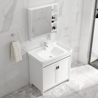 China Water Proof Bathroom Set Aluminum Floor Type Storage Wash Basin Waterproof Space Cabinet Bathroom Make Up Vanity for sale