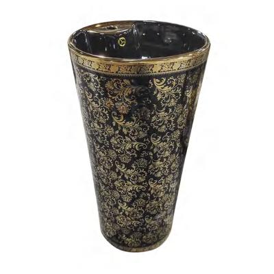 China Wholesale Clean Easy Sanitary Color Wash Basin Sink Bathroom Ceramic Lavamanos Ware Holding Up Gold Black Pedestal Wash Basin for sale