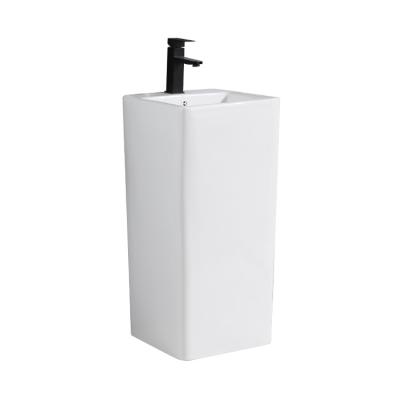 China Newly Design Modern Design Pedestal Bathroom Art Ceramic High Temperature Sink Easy Clean Hand Wash Square One-Piece Pedestal Sink for sale